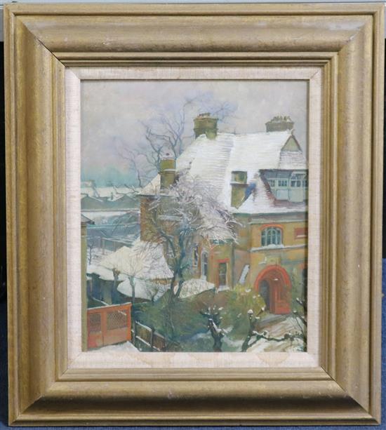 Eugene Hersch (1887-1967) Street scene in winter, 12 x 10in,
